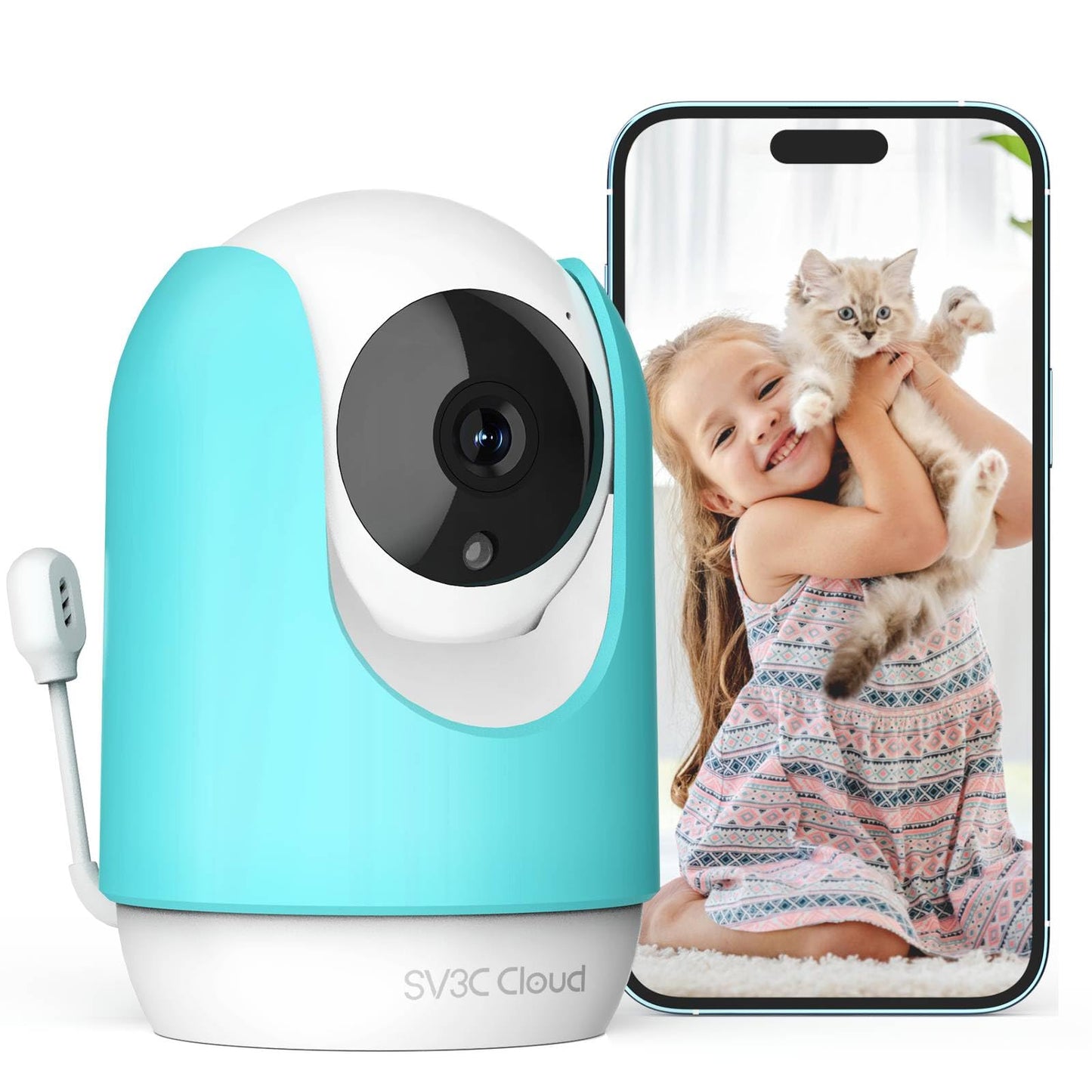 SV3C Indoor Security Camera 2K Pan/Tilt Wireless WiFi Pet Camera Temp & Humidity Cry Noise and Motion Detection Two Way Audio 2.4G&5G Baby Monitor IR Night Vision Compatible with Alexa