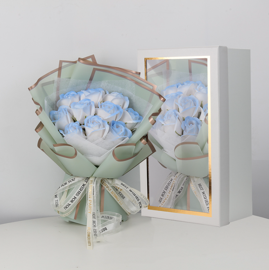 Blue Rose Soap Bouquet Gift Box
