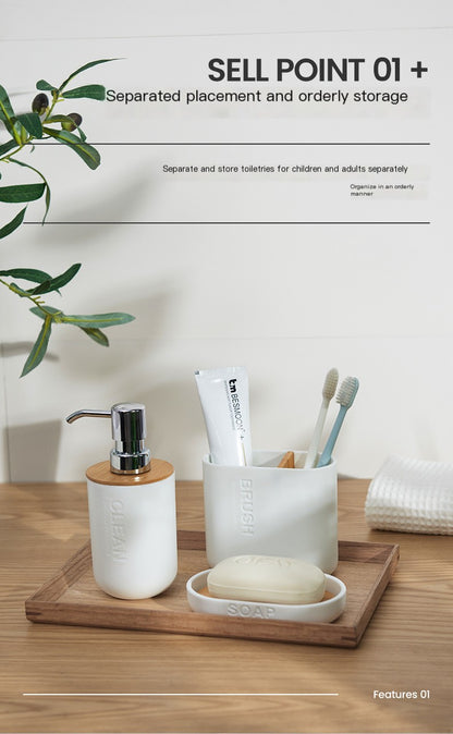 Bamboo Toothbrush Holder and Bathroom Accessories Set