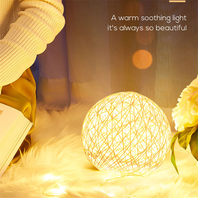 LED Rattan Ball USB Table Lamp for Bedroom Decor