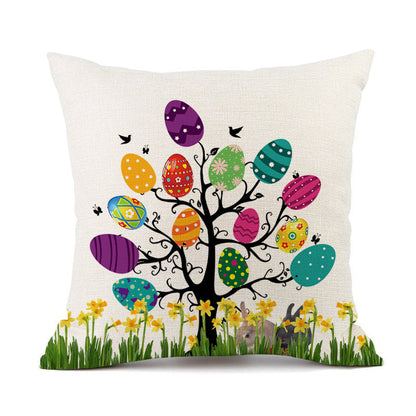 Easter Bunny Egg Cotton Linen Cushion Cover