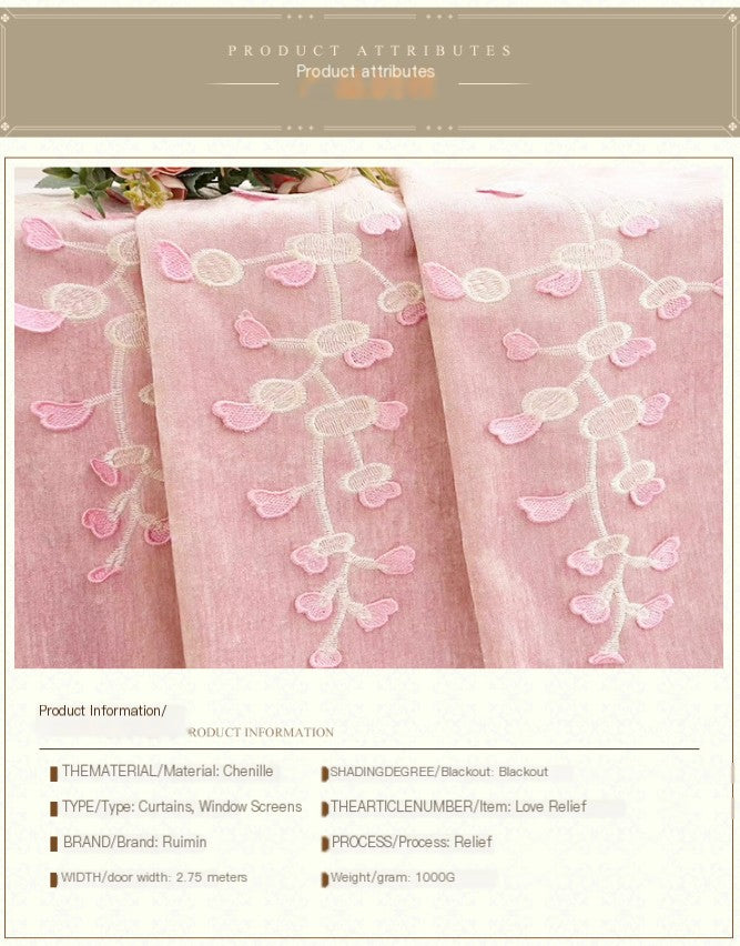 Embroidered Chenille Curtain for Living Room and Bedroom