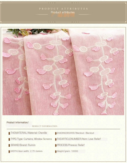 Embroidered Chenille Curtain for Living Room and Bedroom