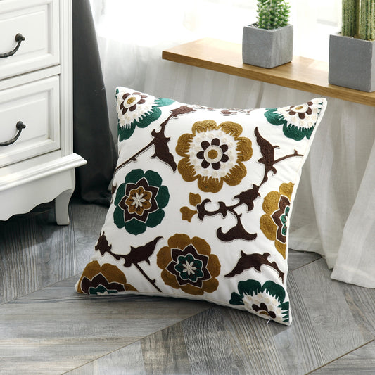 Embroidered Cotton Pillow Cushion Cover