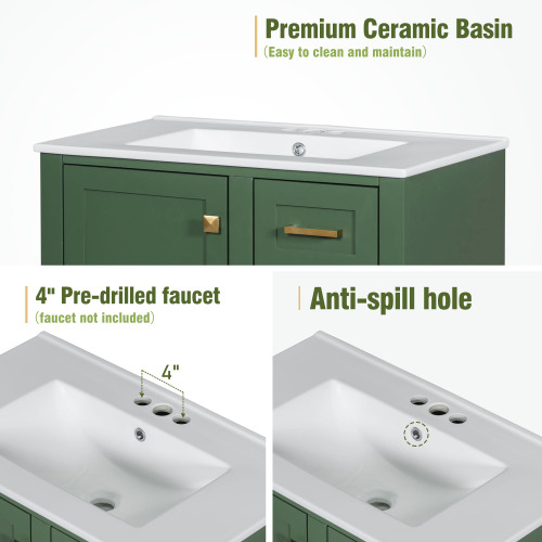 30 Bathroom Vanity , Modern Bathroom Cabinet With Sink Combo Set, Bathroom Storage Cabinet With A Soft Closing Door And 3 Drawers, Solid Wood Frame