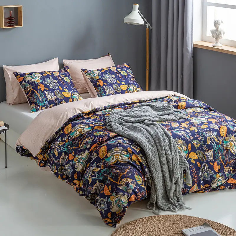 3-Piece Soft Plant Print Duvet Cover Set for Bedroom