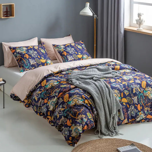 3-Piece Soft Plant Print Duvet Cover Set for Bedroom