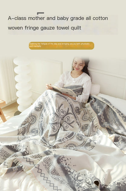 New Cotton Tassel Blanket for All Seasons (Double/Sofa)