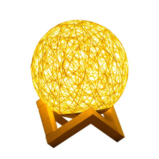 LED Rattan Ball USB Table Lamp for Bedroom Decor