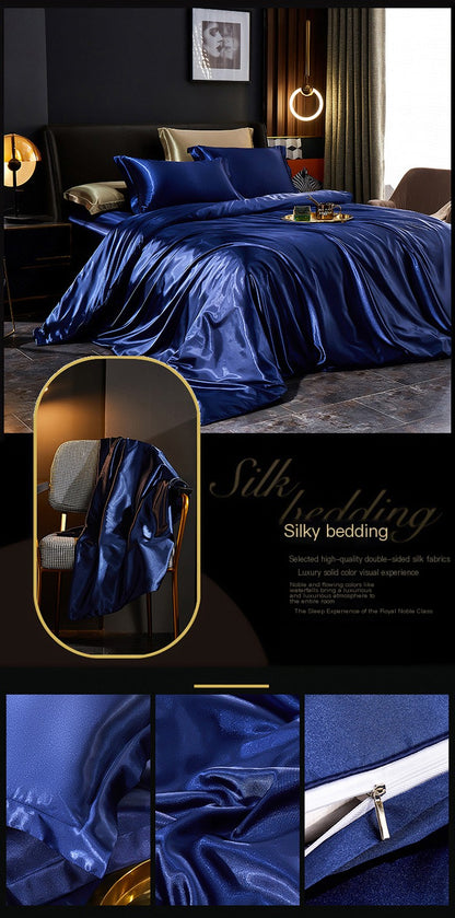 Luxury Silk Bedding Set with Solid Color Duvet Cover