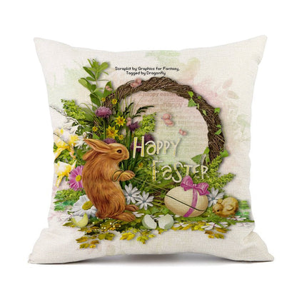 Easter Bunny Egg Cotton Linen Cushion Cover