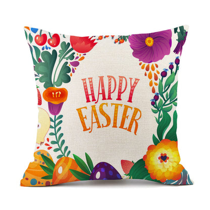 Easter Bunny Egg Cotton Linen Cushion Cover