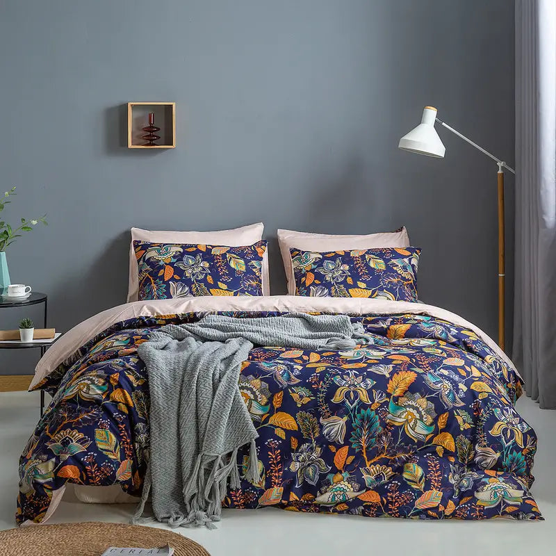 3-Piece Soft Plant Print Duvet Cover Set for Bedroom
