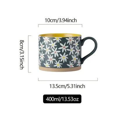 Large Capacity Floral Ceramic Coffee Mug for Breakfast