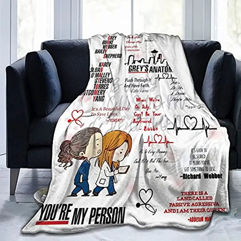 Cartoon Pattern Flannel Throw Blanket for Living Room