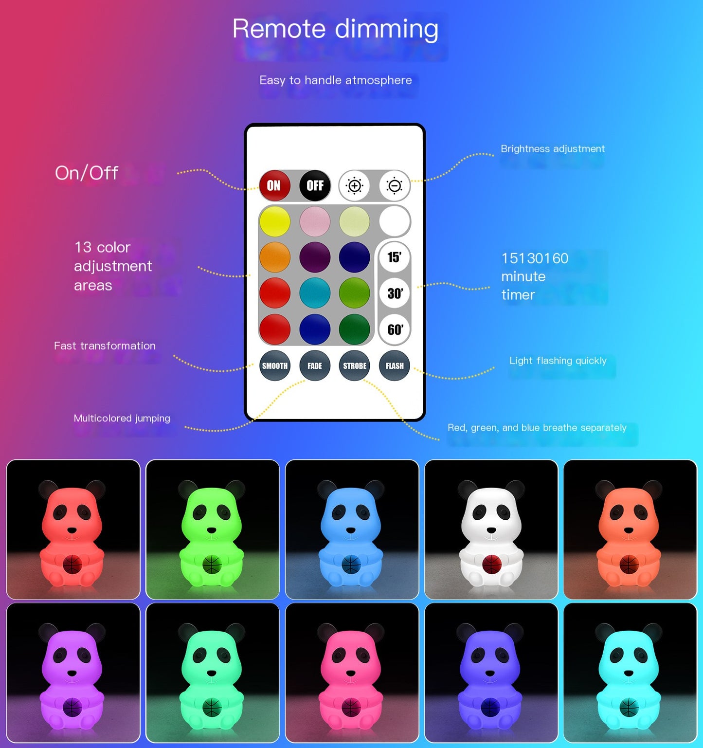 Silicone Charging Color-Changing Panda Night Light