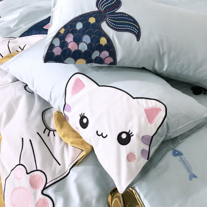 Cotton Satin Cartoon Princess Appliqué Bedding Set