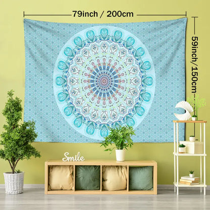 Blue Mandala Tapestry Wall Hanging for Room Decor