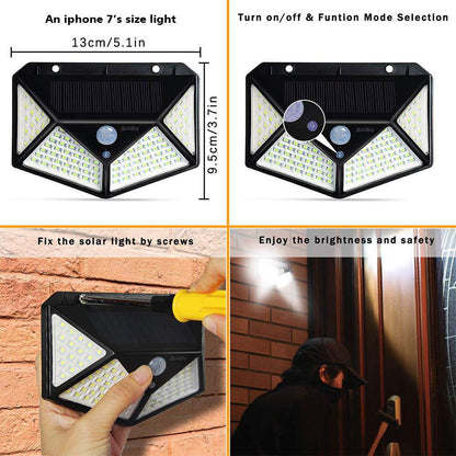 100 LED Solar Wall Lights with Motion Sensor for Outdoors