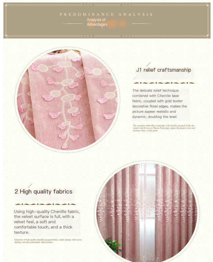 Embroidered Chenille Curtain for Living Room and Bedroom