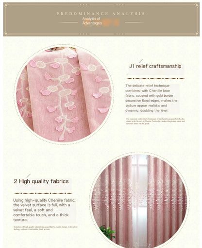 Embroidered Chenille Curtain for Living Room and Bedroom