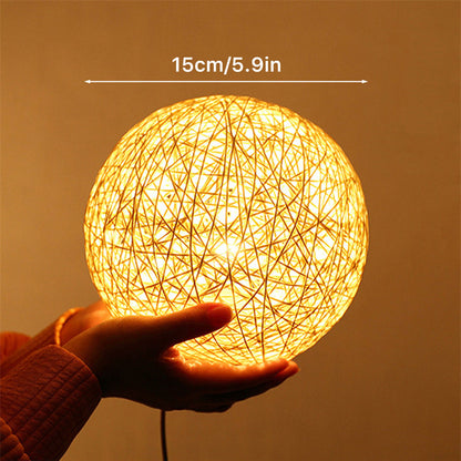 LED Rattan Ball USB Table Lamp for Bedroom Decor