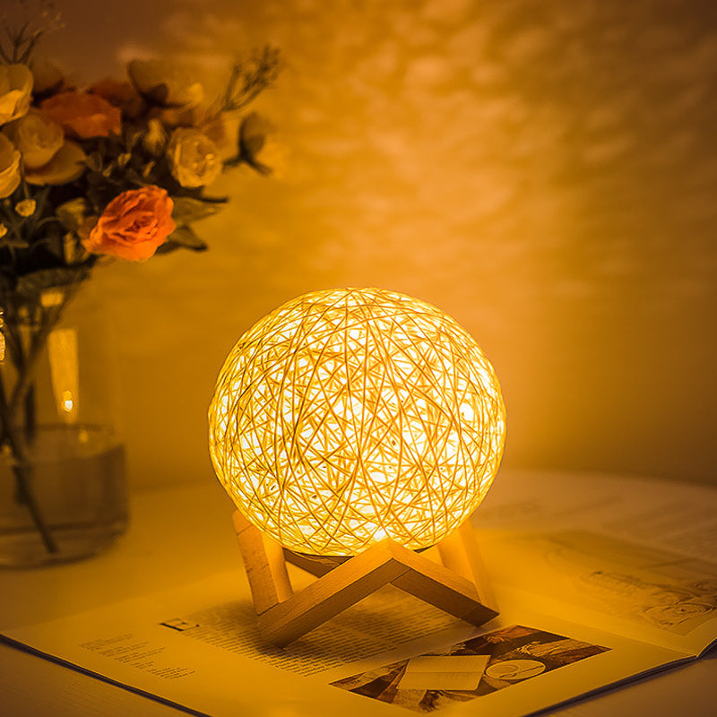 LED Rattan Ball USB Table Lamp for Bedroom Decor