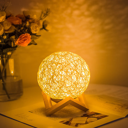 LED Rattan Ball USB Table Lamp for Bedroom Decor