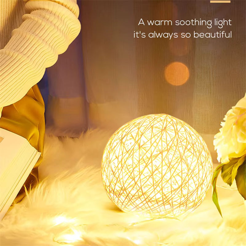LED Rattan Ball USB Table Lamp for Bedroom Decor