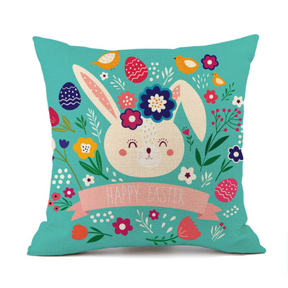 Easter Bunny Egg Cotton Linen Cushion Cover