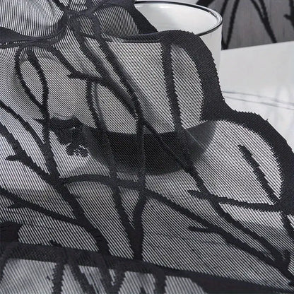Elegant Black Lace Bird Pattern Sheer Curtains (Grommet Top)