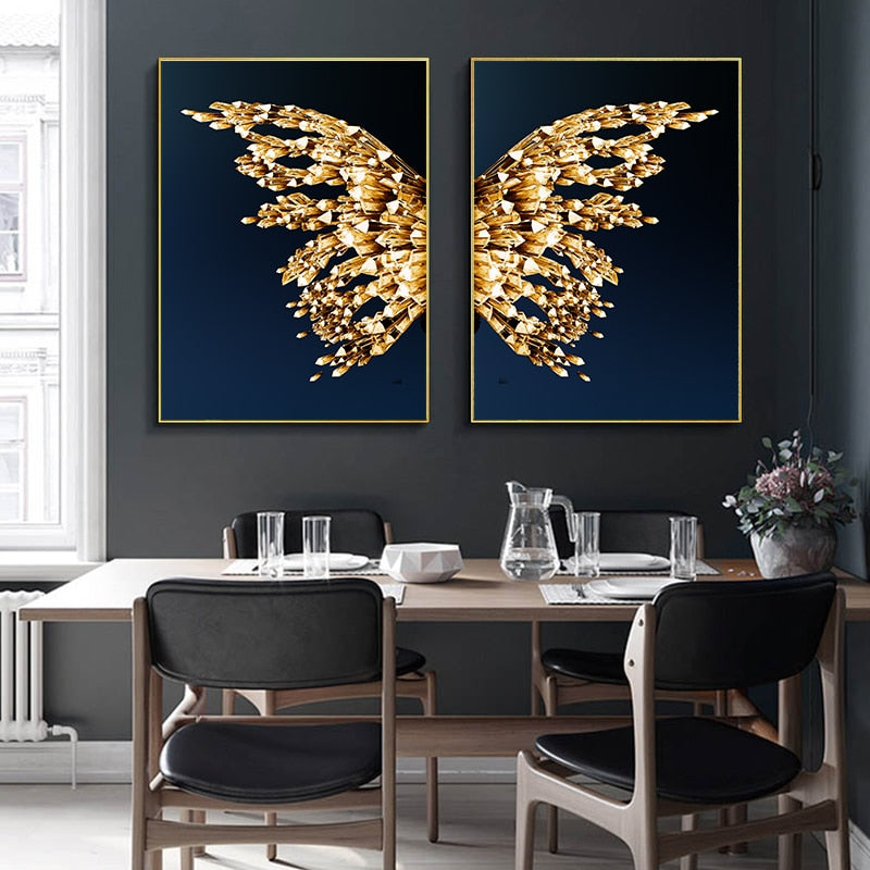 Abstract Gold Butterfly Wings Art for Living Room Decor