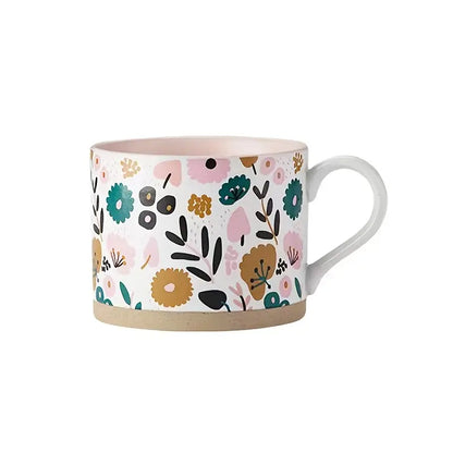 Large Capacity Floral Ceramic Coffee Mug for Breakfast