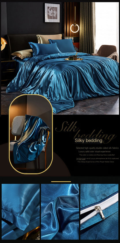 Luxury Silk Bedding Set with Solid Color Duvet Cover