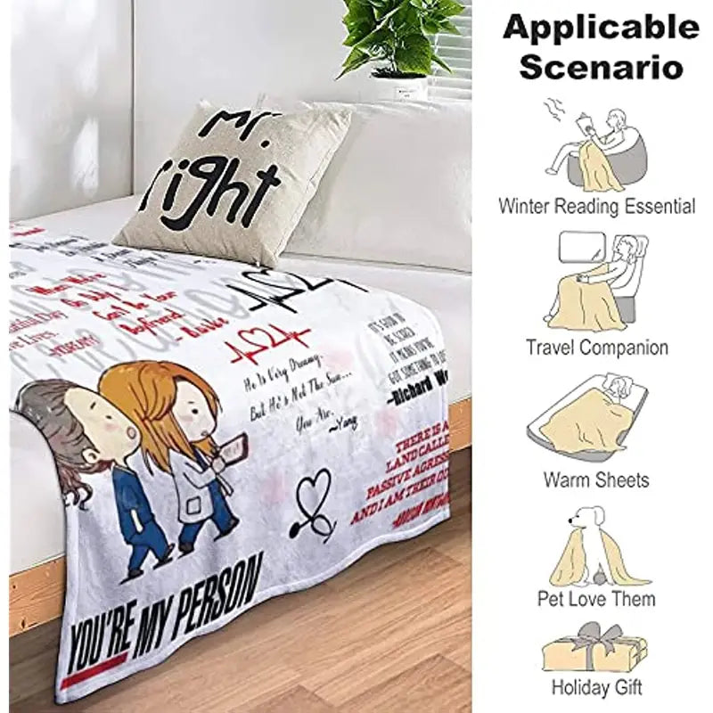 Cartoon Pattern Flannel Throw Blanket for Living Room