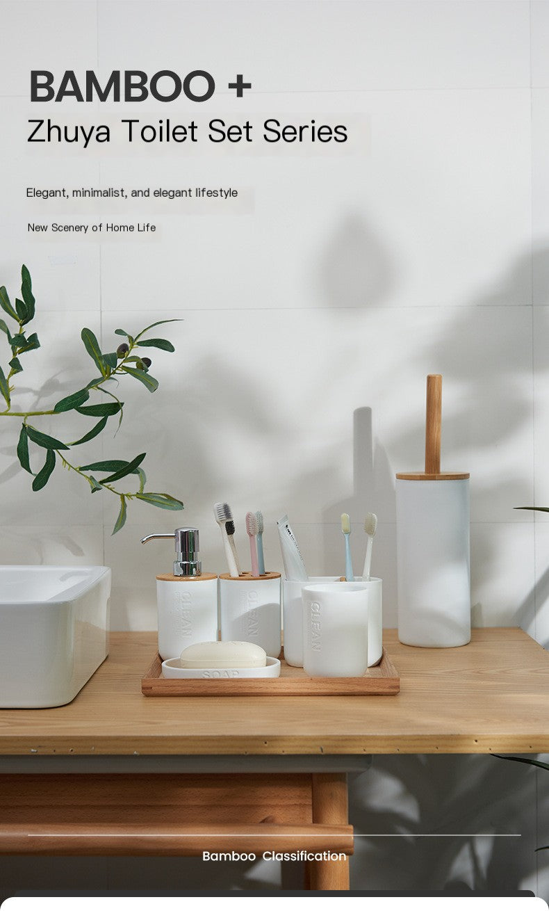 Bamboo Toothbrush Holder and Bathroom Accessories Set