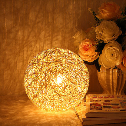 LED Rattan Ball USB Table Lamp for Bedroom Decor