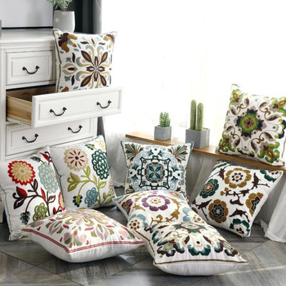 Embroidered Cotton Pillow Cushion Cover