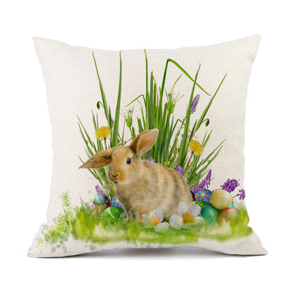 Easter Bunny Egg Cotton Linen Cushion Cover